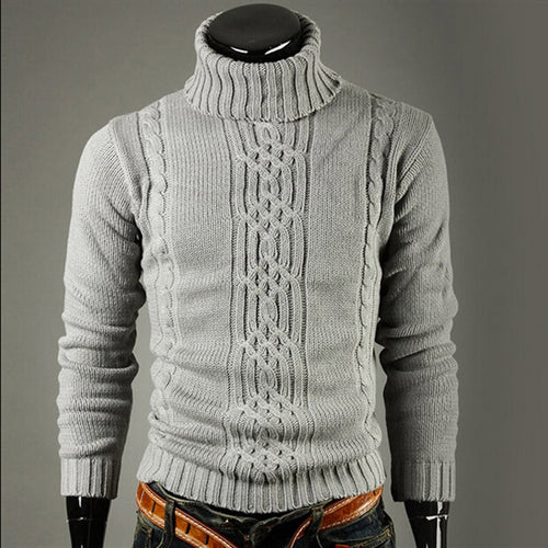 New fashion brand Slim Men's Knit Lapel Long Sleeve Turtleneck Turtleneck Solid Color Regular Sweater for Men Winter High Neck