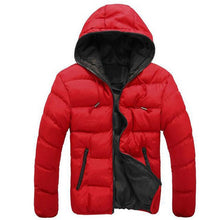 Load image into Gallery viewer, jacket coat Men Color Block Zipper Hooded Cotton Padded Coat Slim Fits Thicken Outwear Jacket