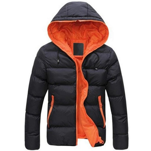 jacket coat Men Color Block Zipper Hooded Cotton Padded Coat Slim Fits Thicken Outwear Jacket