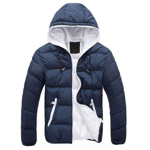 jacket coat Men Color Block Zipper Hooded Cotton Padded Coat Slim Fits Thicken Outwear Jacket