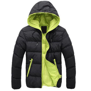 jacket coat Men Color Block Zipper Hooded Cotton Padded Coat Slim Fits Thicken Outwear Jacket