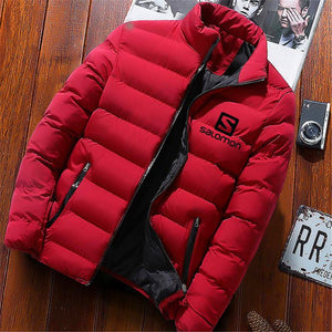 2019 Men Casual Hooded Parka Salomon Printed Winter Men Fashion Patchwork Cotton Slim Fit Coat Thick Warm Homme's Zipper Jacket