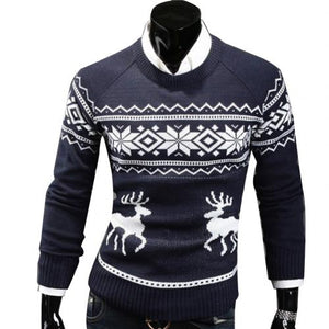 Autumn Winter Men's Sweater Turtleneck Christmas Deer Print Sweaters Casual Slim Fits Brand Knitted Sweater Men свитер мужской