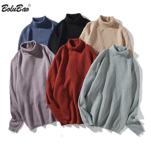 BOLUBAO Winter Brand Men Turtleneck Sweater Mens Casual Solid Color Warm Pullover Male Slim Fit Knitted Sweaters Clothes