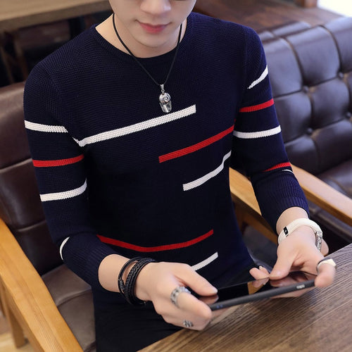 Slim Style Navy Sweaters And Pullovers Men Long Sleeve Knitted Sweater Homme High Quality Winter Pullovers Warm Ployester Coat