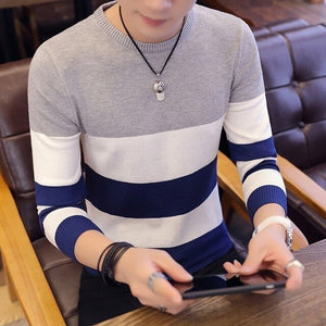 Slim Style Navy Sweaters And Pullovers Men Long Sleeve Knitted Sweater Homme High Quality Winter Pullovers Warm Ployester Coat