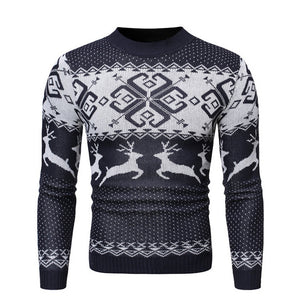 CYSINCOS Mens Causal Sweater Christmas Pullover O Neck Deer Printed Autumn Winter Knitted Jumper Sweaters Slim Fit Male Clothes