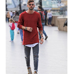 Men Sweater Autumn Winter Knitted Solid Simply Style Pullover Casual Loose O Neck Sweater Jumper Male Black Outerwear Brand 2018